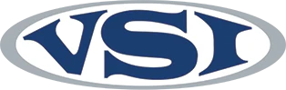 VSI logo with navy blue letters in gray oval frame