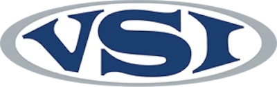 VSI logo with navy blue letters in gray oval frame