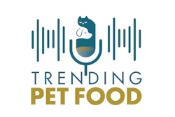 Trending Pet Food logo featuring a stylized cat and dog in a microphone shape with audio waveforms