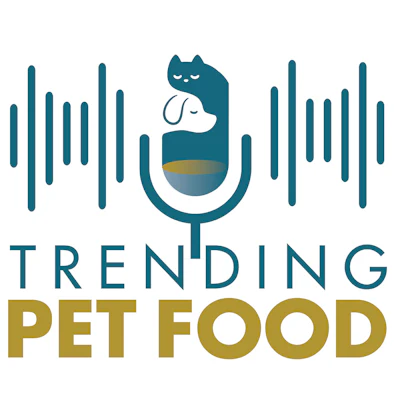 Trending Pet Food logo featuring a stylized cat and dog in a microphone shape with audio waveforms