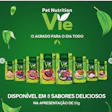 Pet Nutrition Vie pet food product line featuring eight flavored varieties in 50g packages displayed on green background