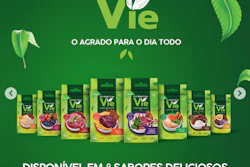 Pet Nutrition Vie pet food product line featuring eight flavored varieties in 50g packages displayed on green background